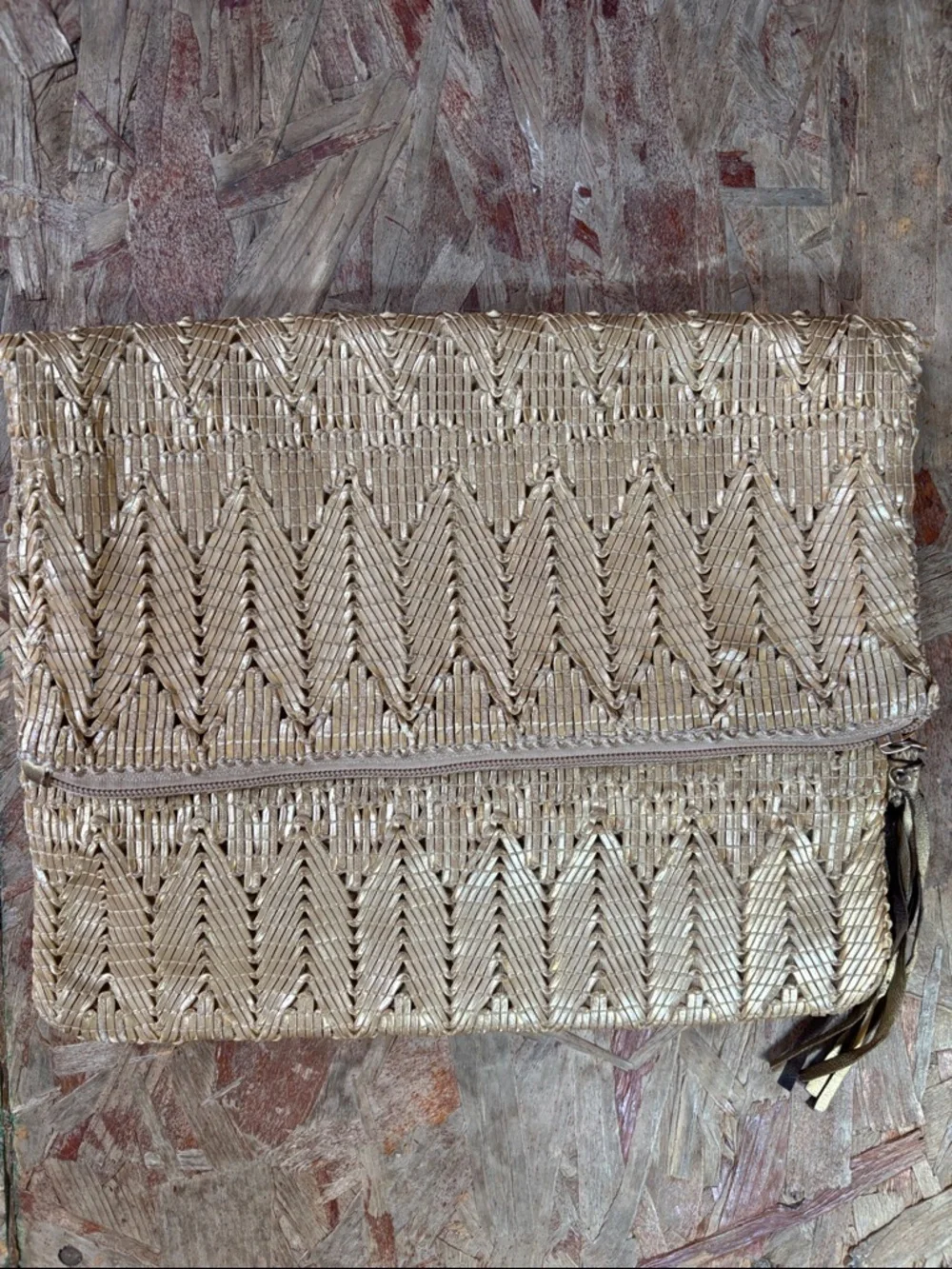 Ale By Alessandra La Pluma Gold Woven Clutch Purse Bag